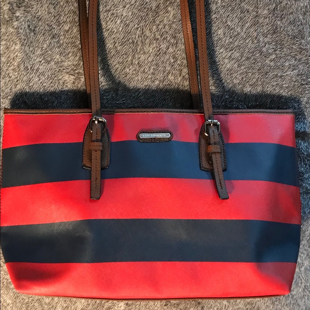 Dana Buchman Red and Navy Striped Purse Bag